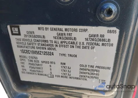 2006 Chevrolet Silverado 1500 Lt1 z USA, uszkodzony, nr VIN 1GCEC19V56Z125324